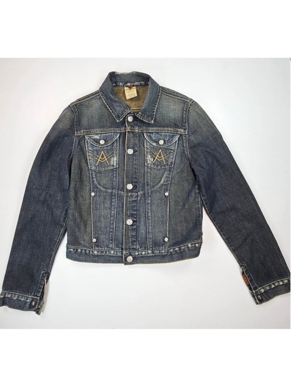 7 For All Mankind Denim Jacket Womens S Y2K Distressed Embroidered USA